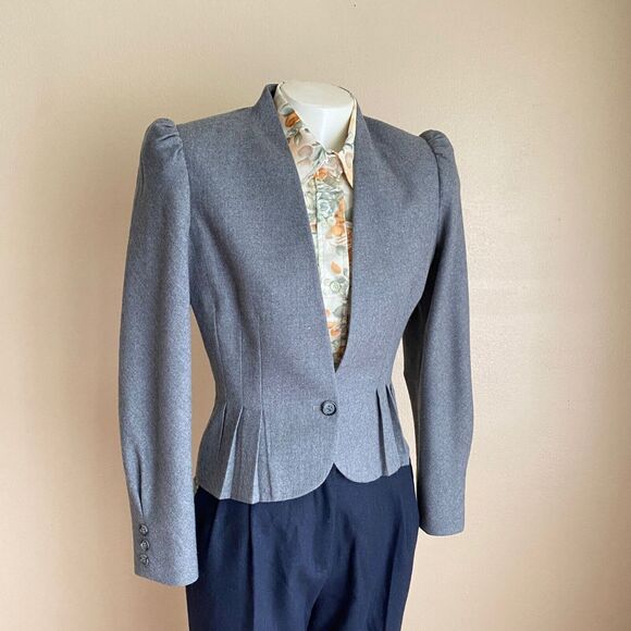 Forecaster of Boston Jackets & Blazers - DAMAGED Vintage S Forecaster of Boston Wool Blazer Gray Pleated High Shoulders